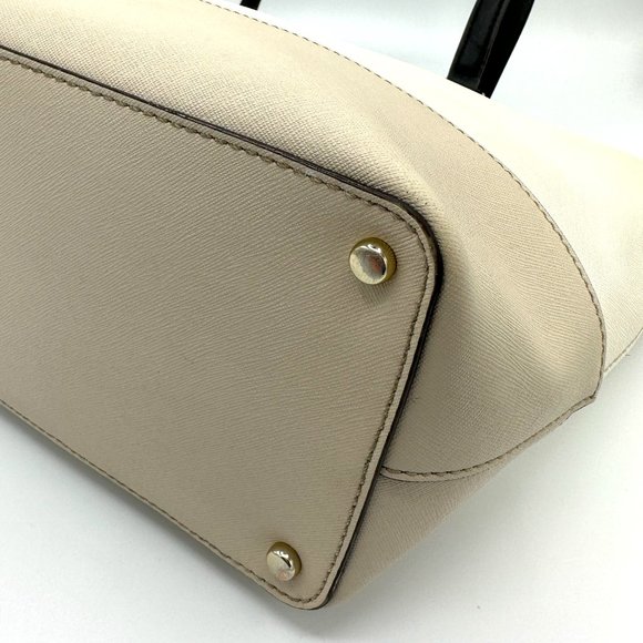 EUC Kate Spade Beige/Ivory/Black Colorblock Zip-Top Leather Tote + Bag Charm - Picture 12 of 16